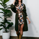 Ζακέτα πλεκτή μακριά χακί