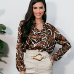 Πουκάμισο σατέν animal print ταμπά - μπεζ