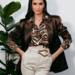 Blazer σακάκι καφέ σατέν oversized