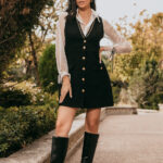 Φόρεμα μαύρο αμάνικο τύπου Channel με πουκάμισο