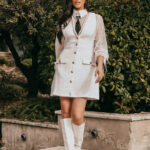 Φόρεμα λευκό αμάνικο τύπου Channel με πουκάμισο