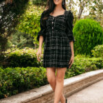 Φόρεμα μαύρο πτι καρό με λευκές λεπτομέρειες