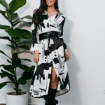 Φόρεμα σεμιζιέ midi σατέν ασπρόμαυρο