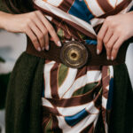 Ζώνη καφέ ελαστική με στρας τόκα