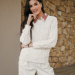 Μπλούζα πλεκτή μπεζ με στρας