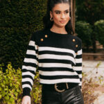 Μπλούζα πλεκτή μπεζ-μαύρο