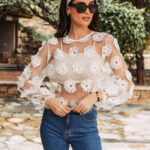 Μπλούζα άσπρη σιθρού με σχέδιο λουλούδια