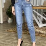 Παντελόνι τζιν ανοιχτό μπλε με στρας