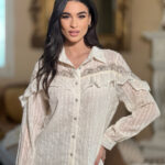 Πουκάμισο μπεζ οργάντζα και δαντέλα