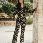 Παντελόνα σατέν λεοπάρ μαύρη