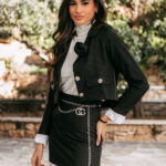 Σετ σακάκι φούστα με λεπτή άσπρη ρίγα