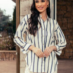 Πουκάμισο μπεζ με σκούρη μπλε ρίγα