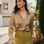 Πουκάμισο σατέν εμπριμέ lime