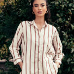 Πουκάμισο μπεζ με ρίγα καφέ ανοιχτό