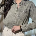 Πουκάμισο τζιν χακί-στρας