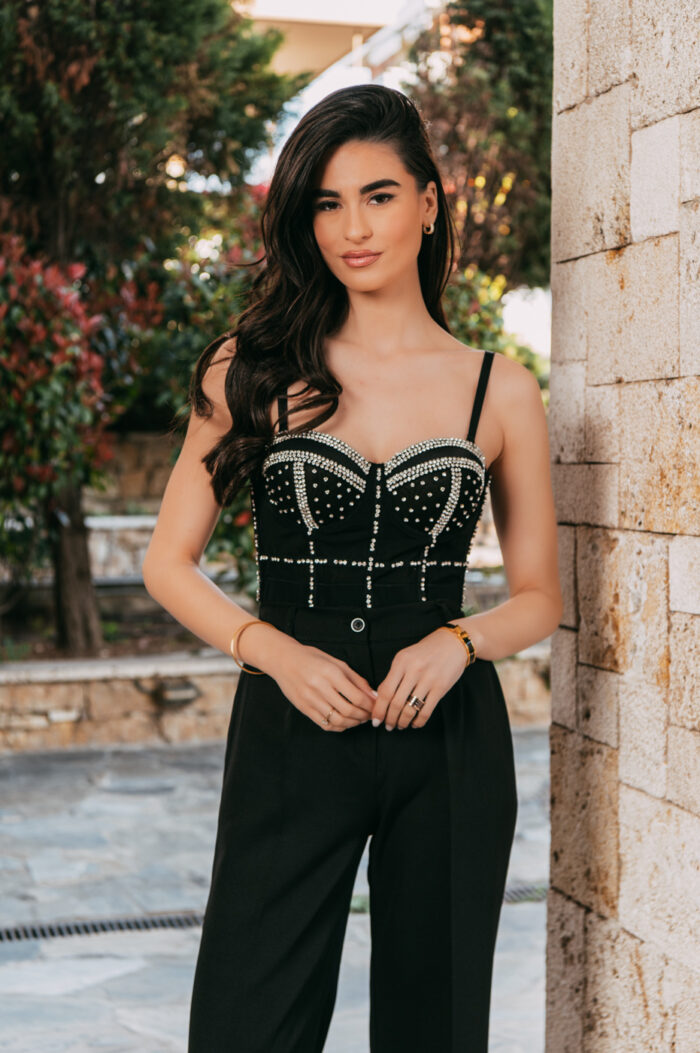 Crop top μπούστο μαύρο με στρας