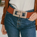 Ζώνη καφέ ελαστική με στρας τόκα