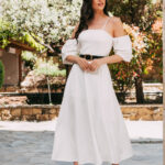 Φόρεμα λευκό off shoulder maxi