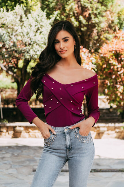 Μπλούζα μωβ off shoulder