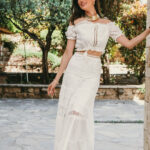 Σετ boho τοπ-φούστα λευκό