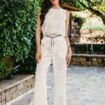 Σετ λινό μπλούζα-παντελόνι λευκό