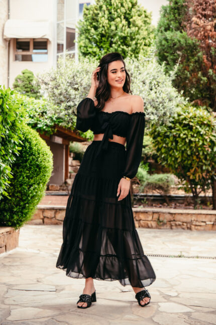Σετ crop top με φούστα μαύρο