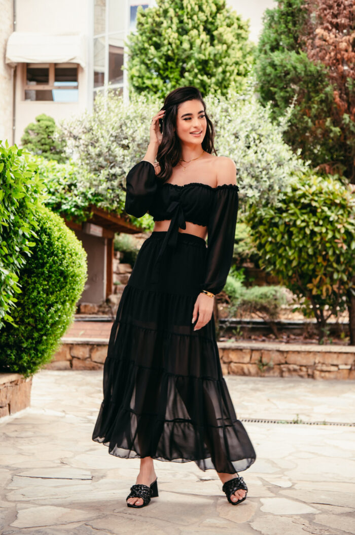 Σετ crop top με φούστα μαύρο