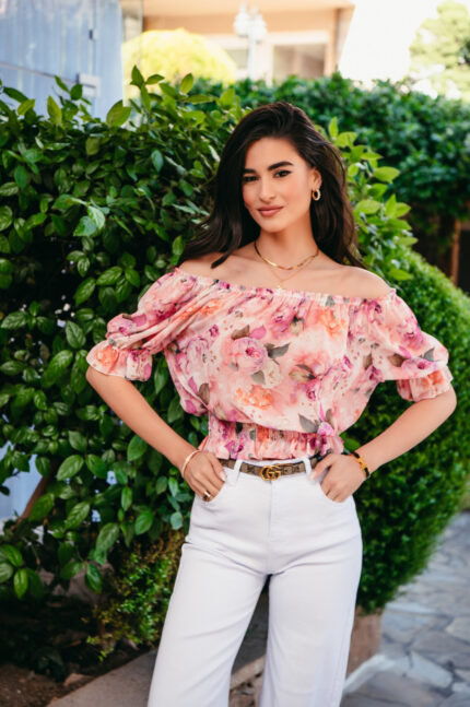 Μπλούζα off shoulder τούλινη ροζ