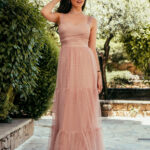 Φόρεμα τούλινο maxi μπεζ