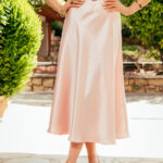 Φούστα σατέν midi ροζ