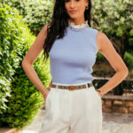 Μπλούζα πλεκτή με στρας γαλάζια