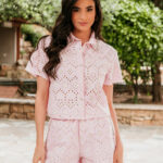 Σετ πουκάμισο σορτς κιπούρ με στρας ροζ