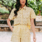 Σετ πουκάμισο σορτς κιπούρ με στρας κίτρινο