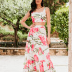 Σετ crop top - φούστα ροζ