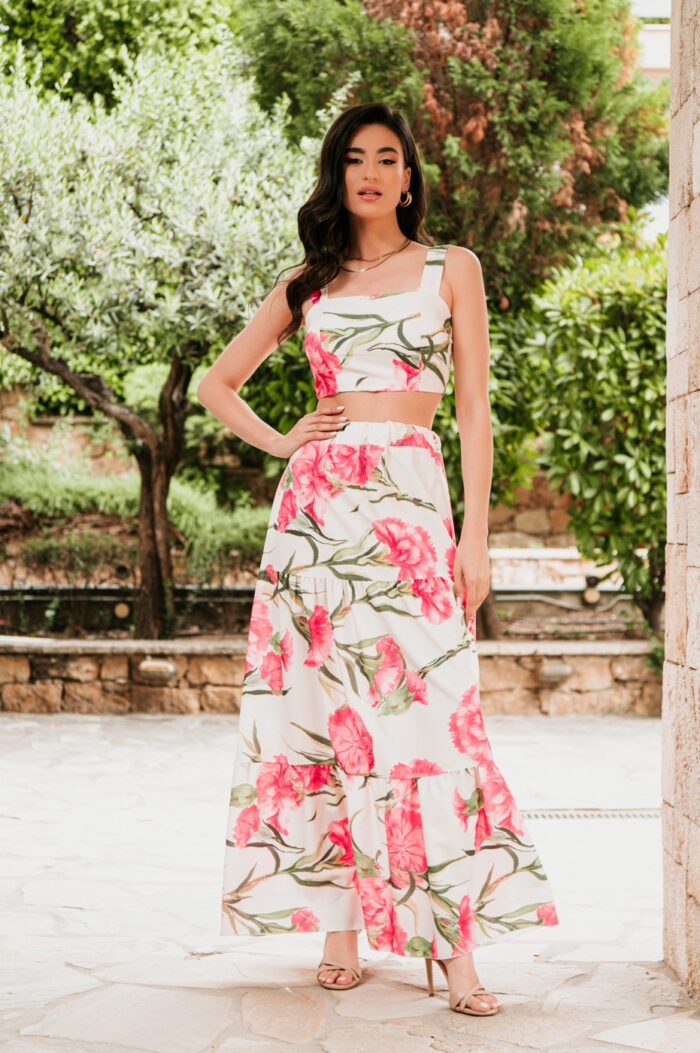 Σετ crop top - φούστα ροζ
