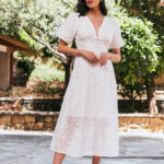 Φόρεμα midi με λουλούδια άσπρο