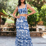 Σετ crop top - φούστα μπλε