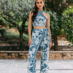 Σετ crop top - παντελόνι μπλε