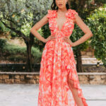 Φόρεμα maxi floral πορτοκαλί