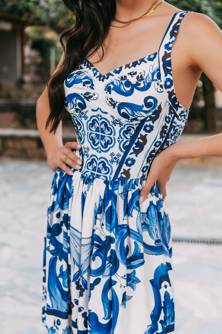 GA-1317-11 Φόρεμα maxi άσπρο με μπλε μοτίβα - Image 6