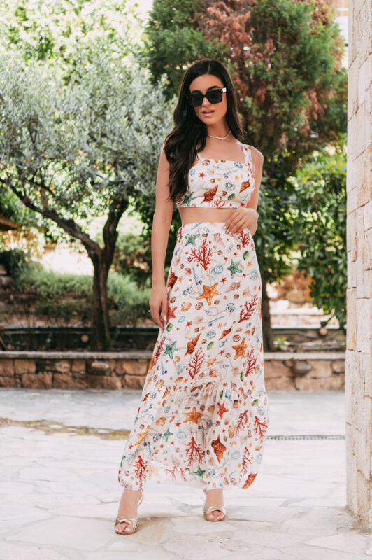 Σετ crop top - φούστα εκρού κοχύλια
