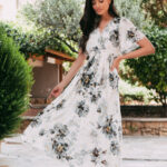 Φόρεμα maxi λευκό-γκρι