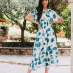 Φόρεμα maxi λευκό-λαχανί