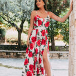 Φόρεμα maxi άσπρο - κόκκινο