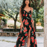 Φόρεμα maxi μαύρο- κόκκινο