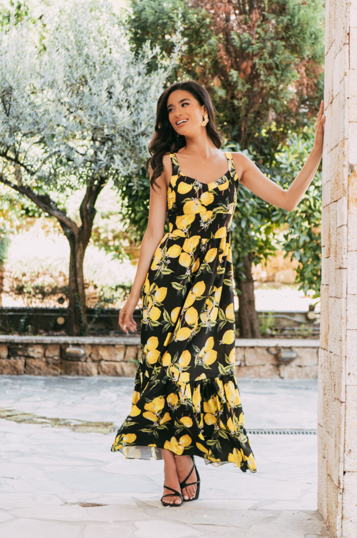Φόρεμα maxi με λεμόνια μαύρο