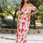 Σετ crop top - φούστα κόκκινο