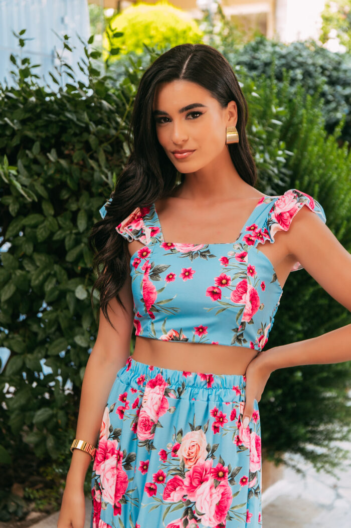 Σετ crop top - φούστα γαλάζιο - Image 5