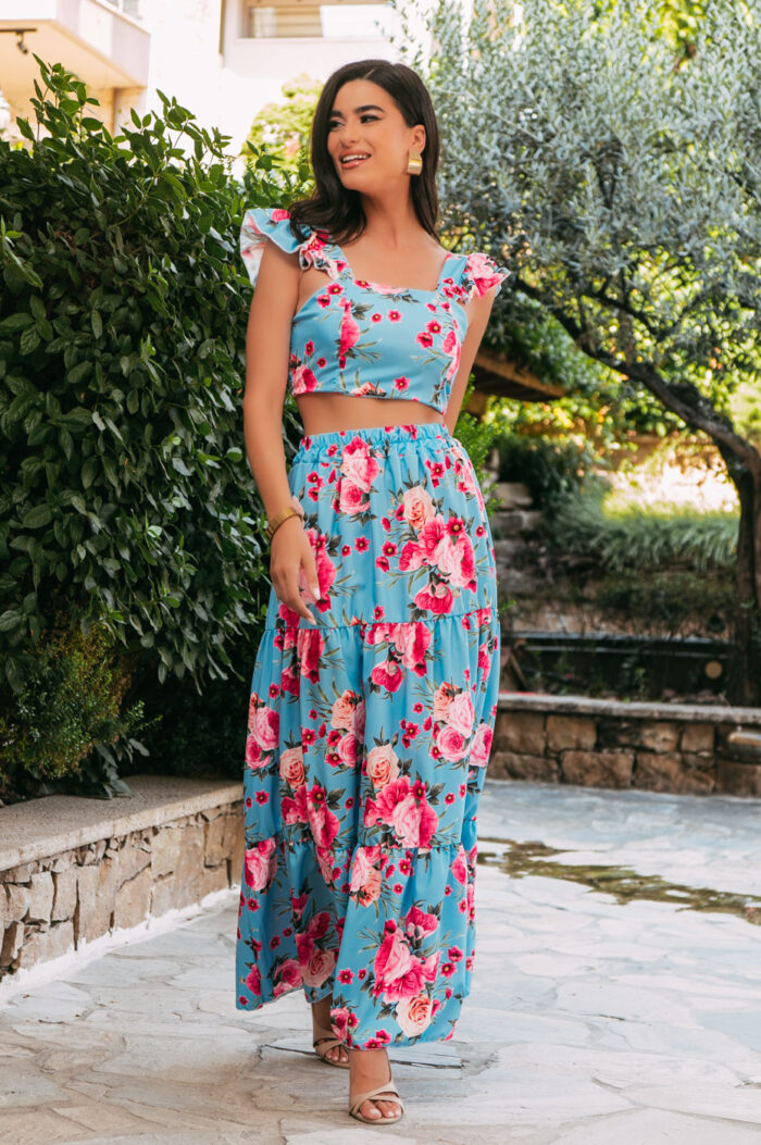 Σετ crop top - φούστα γαλάζιο - Image 2
