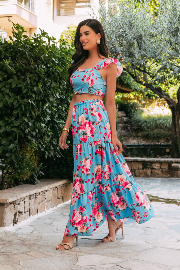 Σετ crop top - φούστα γαλάζιο - Image 3
